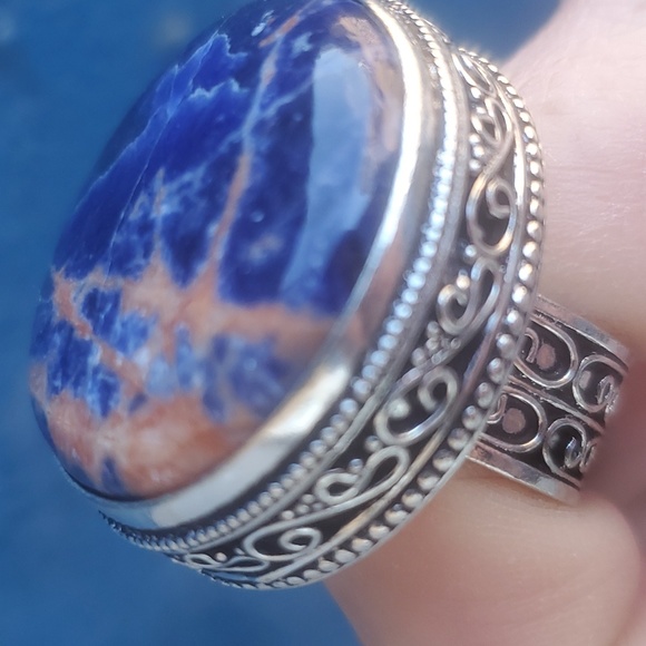 New Oversized Sodalite 925 Silver Ring. - Picture 10 of 12
